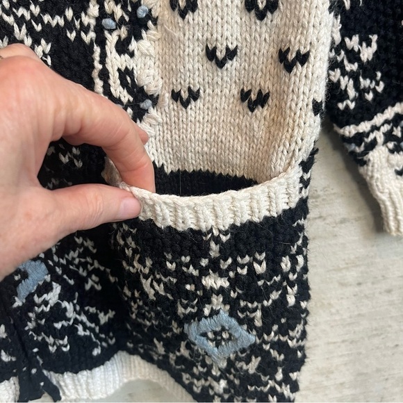 Vintage Jennifer Reed Hand Knit Chunky Sweater Cardigan Zip Patch Pockets Nordic - Picture 5 of 16